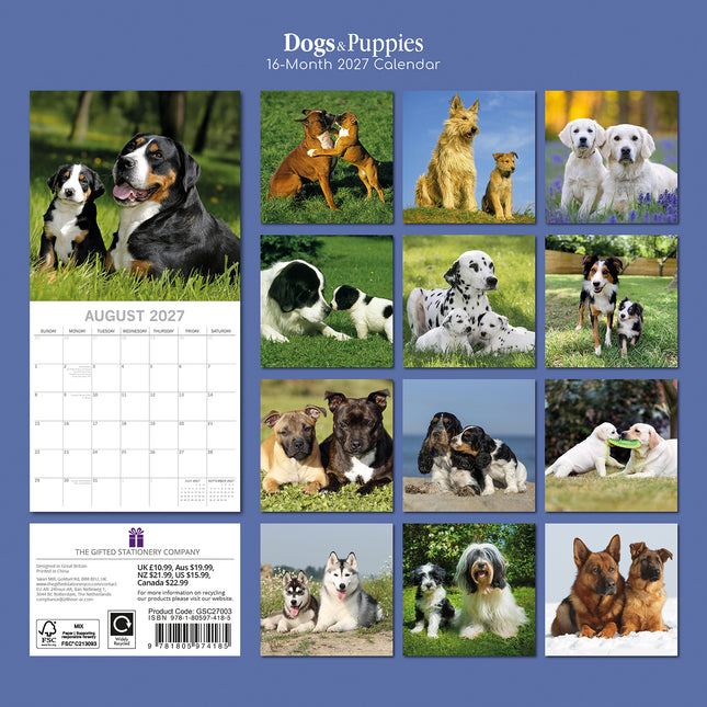 Dogs & Puppies 2027 Square Wall Calendar back cover