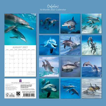 Dolphins 2027 Square Wall Calendar back cover
