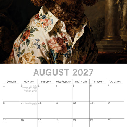 Dressed Up Dogs 2027 Premium Square Wall Calendar August sample page