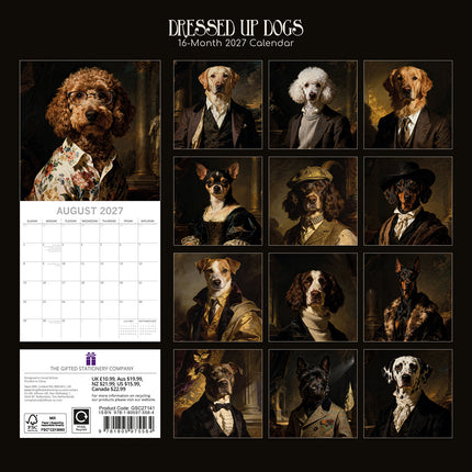 Dressed Up Dogs 2027 Premium Square Wall Calendar back cover