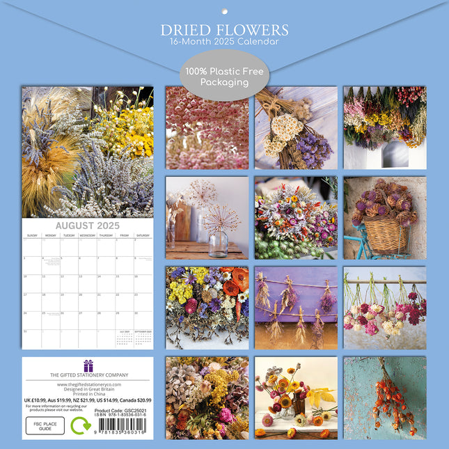 Dried Flowers - 2025 Square Wall Calendar Floral 16 Months Premium Planner Gift