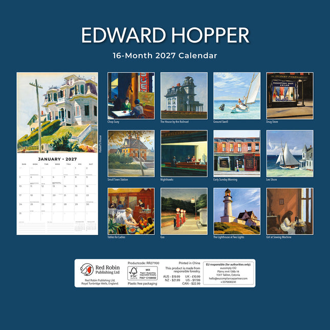 Edward Hopper 2027 square wall calendar - back cover