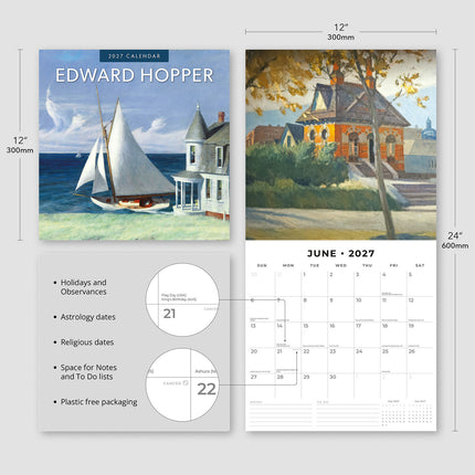 Edward Hopper 2027 square wall calendar - product specifications