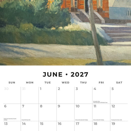 Edward Hopper 2027 square wall calendar - monthly calendar spread