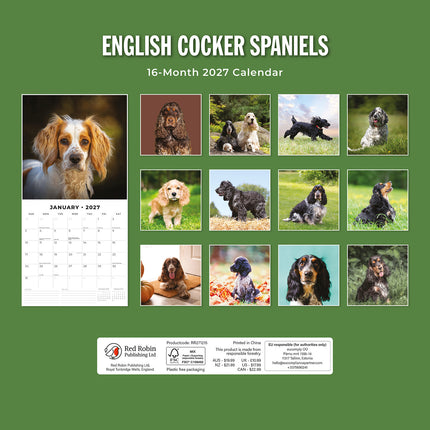 English Cocker Spaniels 2027 square wall calendar - back cover