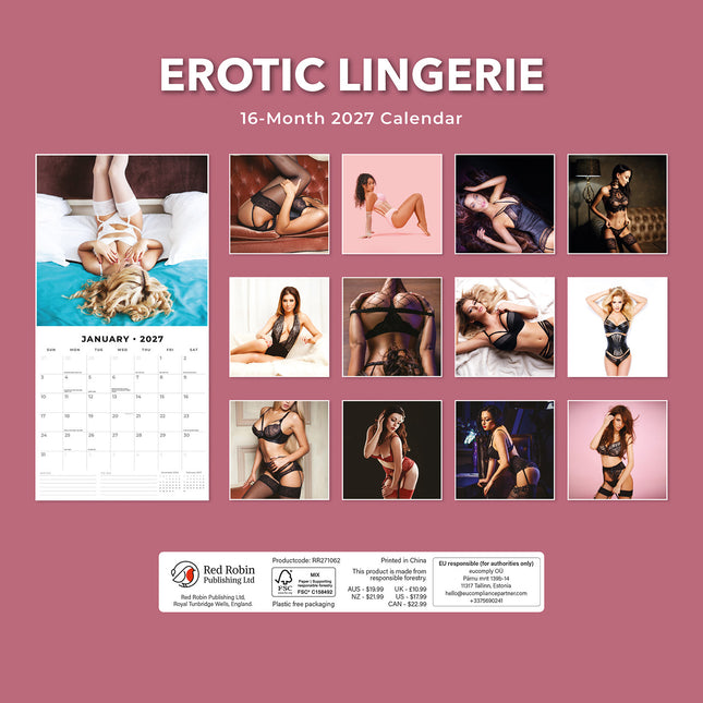Erotic Lingerie 2027 square wall calendar - back cover