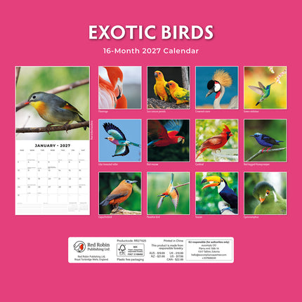 Exotic Birds 2027 square wall calendar - back cover