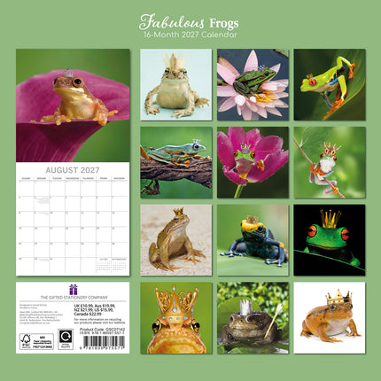 Fabulous Frogs 2027 Premium Square Wall Calendar back cover