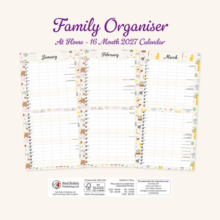 At Home Family Organiser 2027 square wall calendar - back cover