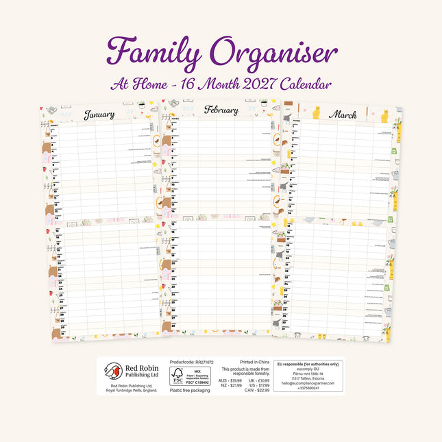 At Home Family Organiser 2027 square wall calendar - back cover