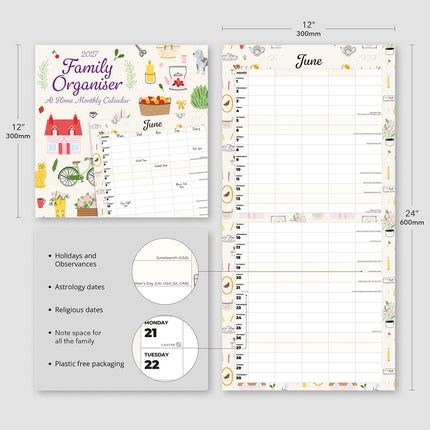 At Home Family Organiser 2027 square wall calendar - product specifications