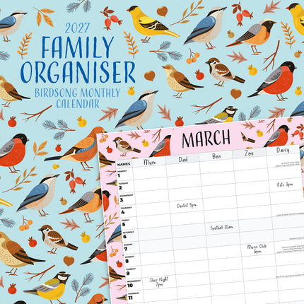 Birdsong Family Home Organiser 2027 square wall calendar - front cover