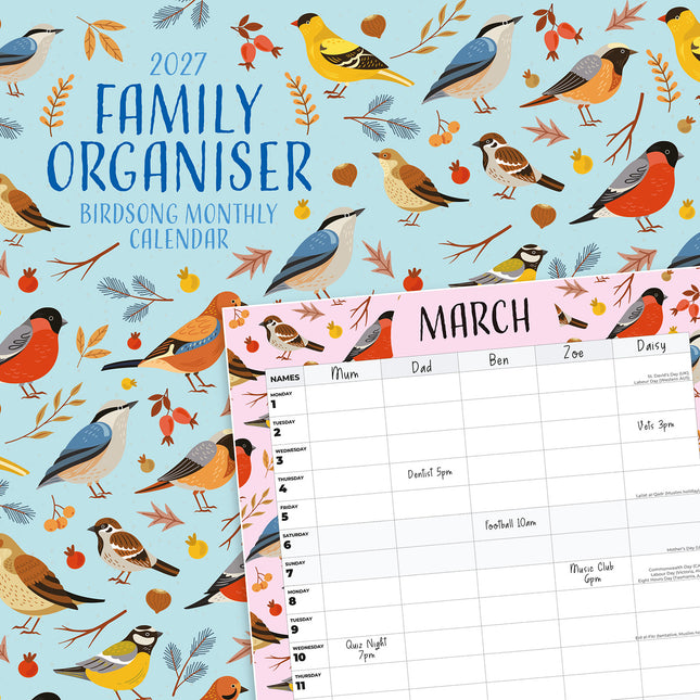 Birdsong Family Home Organiser 2027 square wall calendar - front cover