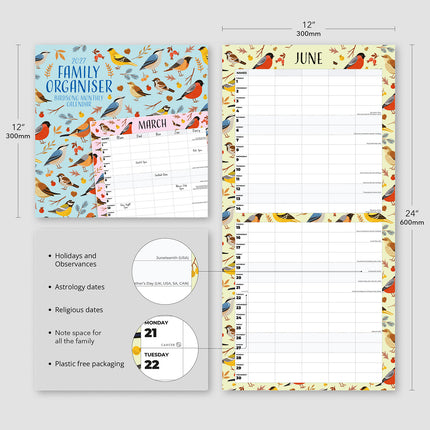 Birdsong Family Home Organiser 2027 square wall calendar - product specifications