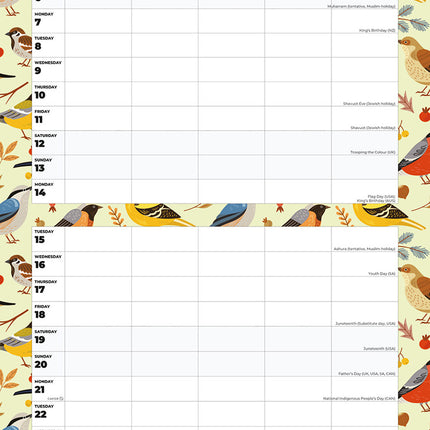Birdsong Family Home Organiser 2027 square wall calendar - monthly calendar spread