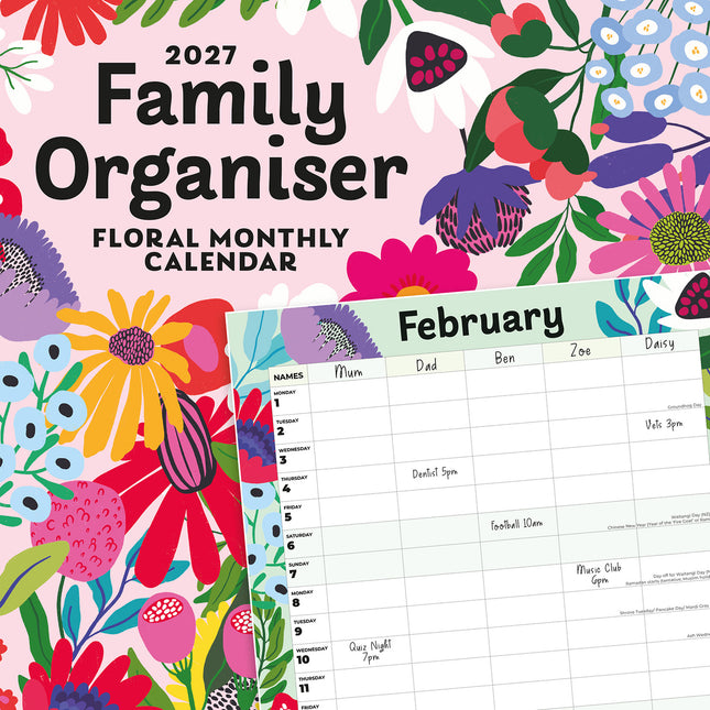 Family Organiser - Floral 2027 square wall calendar - front cover