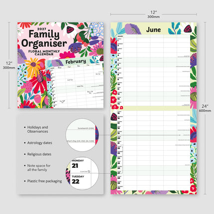 Family Organiser - Floral 2027 square wall calendar - product specifications