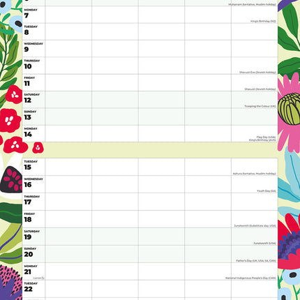 Family Organiser - Floral 2027 square wall calendar - monthly calendar spread
