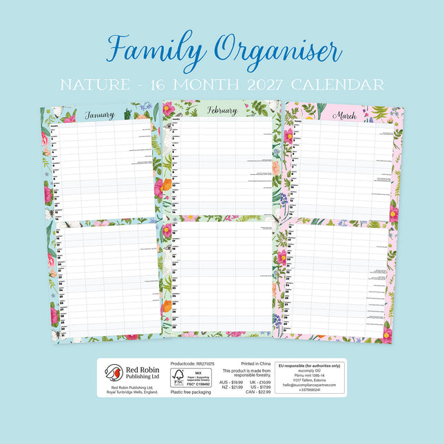 Family Organiser - Nature 2027 square wall calendar - back cover