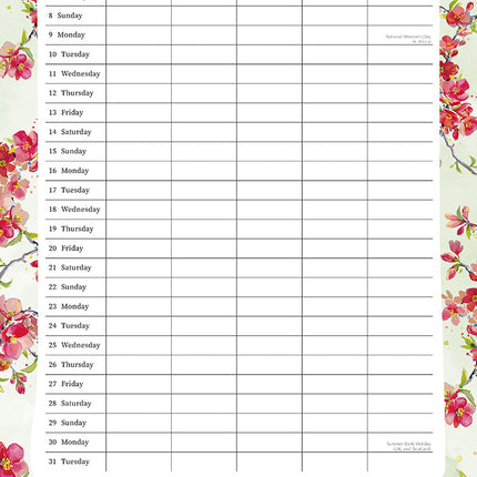 Birdsong Family Organiser 2027 Premium Square Wall Calendar August sample page