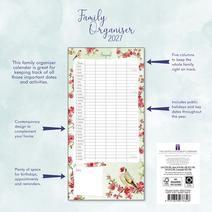 Birdsong Family Organiser 2027 Premium Square Wall Calendar back cover