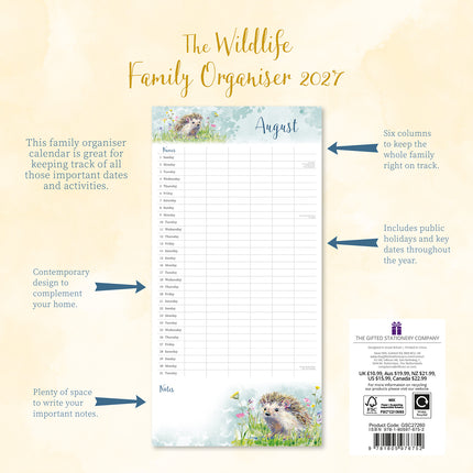 The Wildlife Family Organiser 2027 Premium Square Wall Calendar back cover