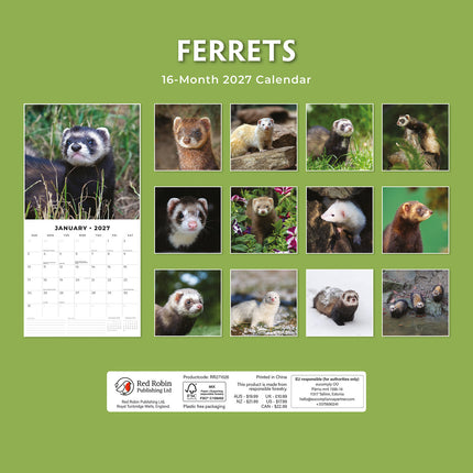 Ferrets 2027 square wall calendar - back cover