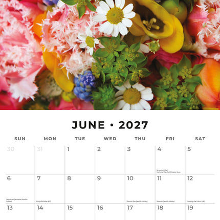 Floral Bouquet 2027 square wall calendar - monthly calendar spread