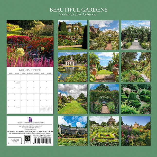 Beautiful Gardens 2026 Square Wall Calendar 16 Month Floral Trees Plants Planner