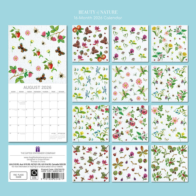 Beauty of Nature - 2026 Square Wall Calendar 16 Month Floral Flower Planner Gift