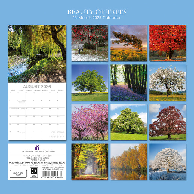 Beauty of Trees - 2026 Square Wall Calendar 16 Months Home Garden Planner Gift