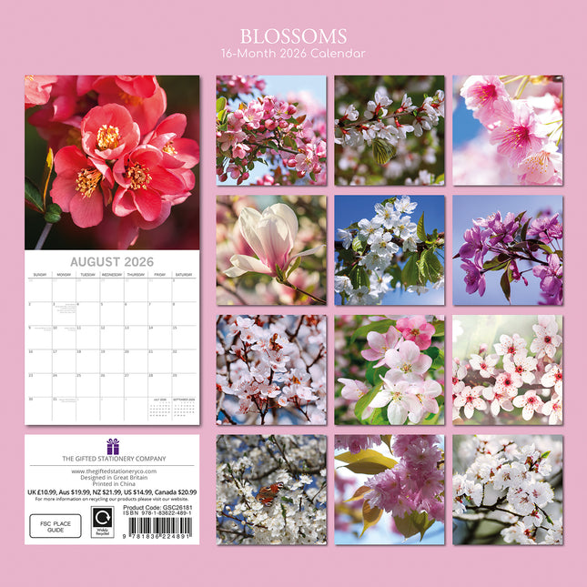 Blossoms 2026 Square Wall Calendar 16 Months Floral Flower Planner New Year Gift