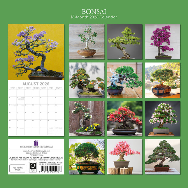 Bonsai - 2026 Square Wall Calendar 16 Months Floral Flower Planner New Year Gift