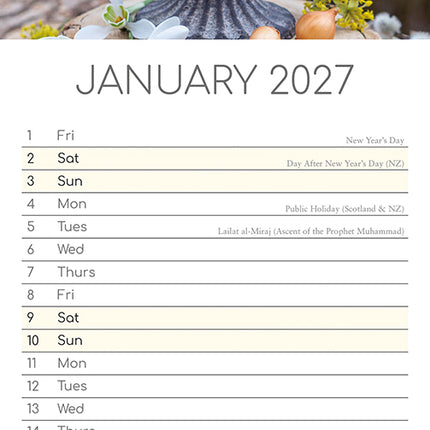 Floral Collection 2027 Premium Slim Wall Calendar January sample page