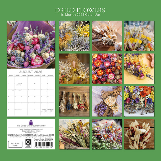 Dried Flowers 2026 Square Wall Calendar 16 Month Floral Home Garden Planner Gift