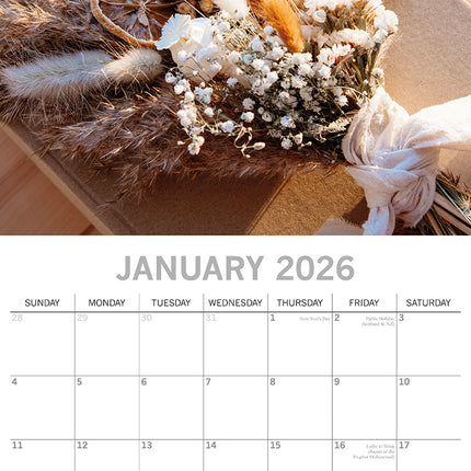 Dried Flowers 2026 Square Wall Calendar 16 Month Floral Home Garden Planner Gift