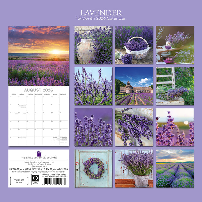 Lavender 2026 Square Wall Calendar 16 Months Floral Flower Planner New Year Gift