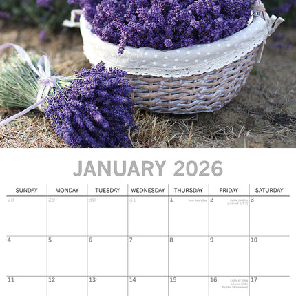Lavender 2026 Square Wall Calendar 16 Months Floral Flower Planner New Year Gift