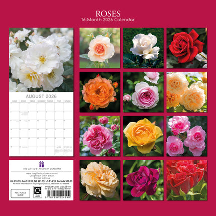 Roses - 2026 Square Wall Calendar 16 Months Floral Flower Planner New Year Gift