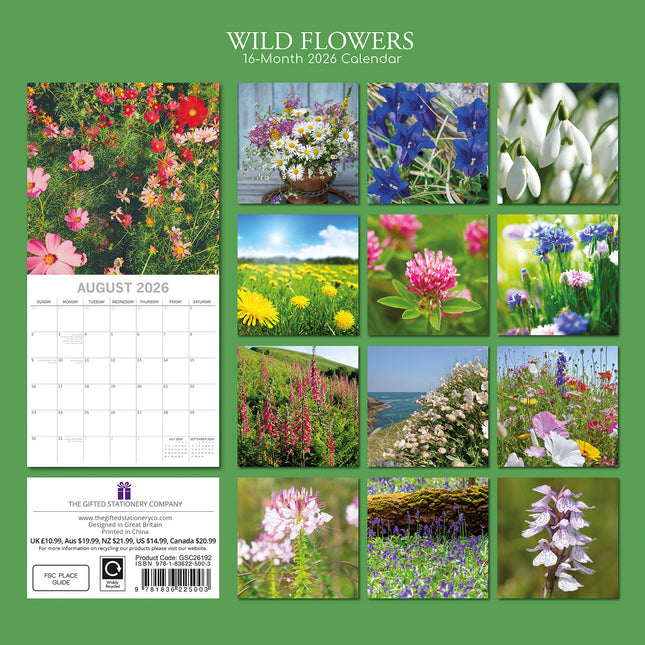 Wild Flowers - 2026 Square Wall Calendar 16 Months Floral Planner New Year Gift