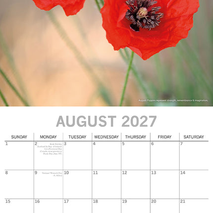 Flower of the Month 2027 Premium Square Wall Calendar August sample page
