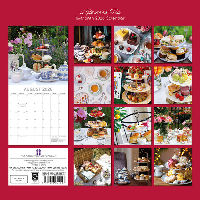 Afternoon Tea 2026 Square Wall Calendar 16 Month Food Drink Home Kitchen Planner