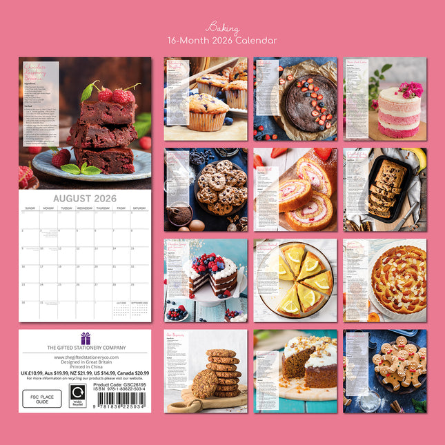 Baking - 2026 Square Wall Calendar 16 Month Food Planner Christmas New Year Gift