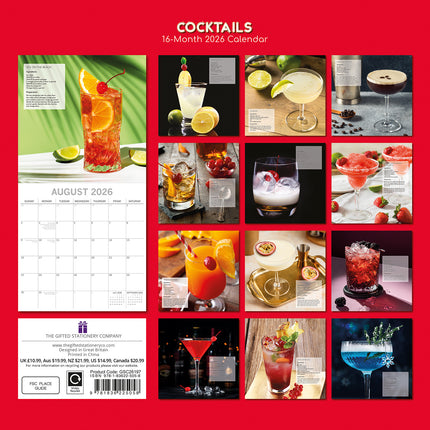 Cocktails - 2026 Square Wall Calendar 16 Months Wine Drink Planner New Year Gift