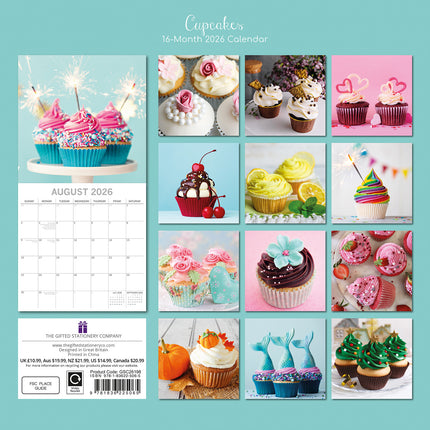 Cupcakes 2026 Square Wall Calendar 16 Month Food Planner Christmas New Year Gift