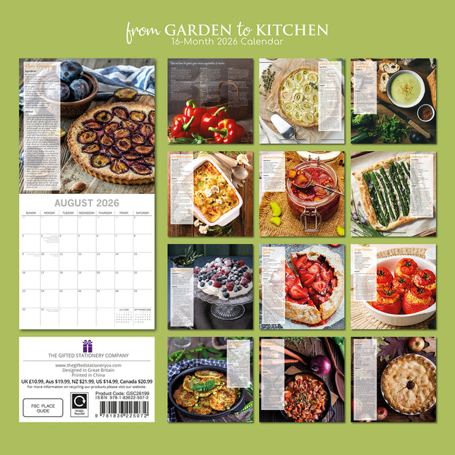 From Garden to Kitchen - 2026 Square Wall Calendar 16 Months Food Planner Gift