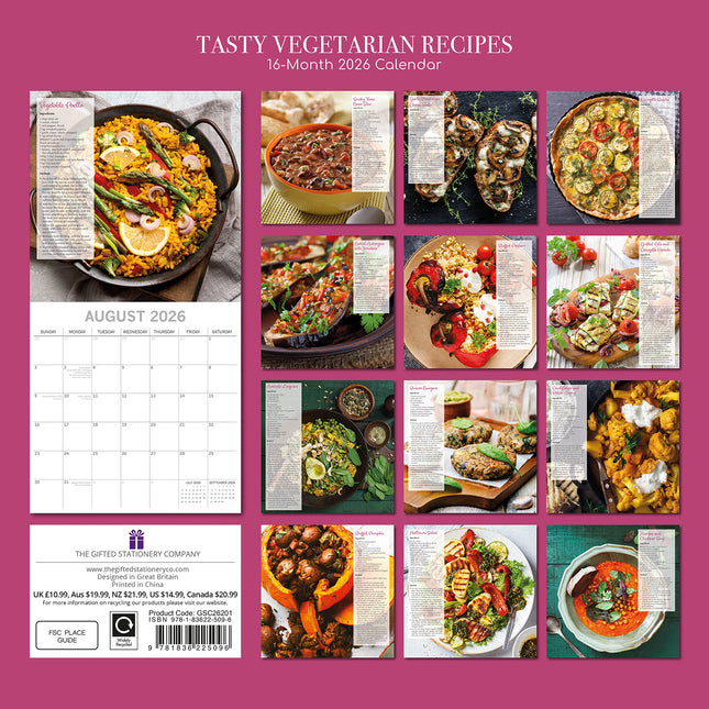 Tasty Vegetarian Recipes 2026 Square Wall Calendar 16 Month Kitchen Food Planner