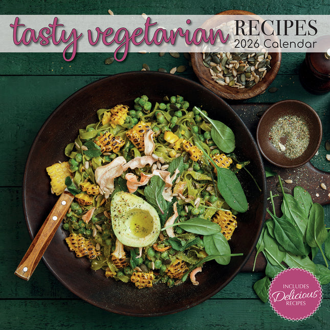 Tasty Vegetarian Recipes 2026 Square Wall Calendar 16 Month Kitchen Food Planner