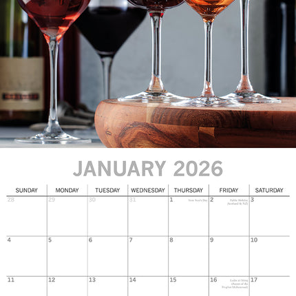 Wine - 2026 Square Wall Calendar 16 Months Food Planner Christmas New Year Gift