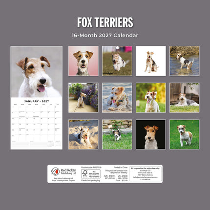 Fox Terriers 2027 square wall calendar - back cover
